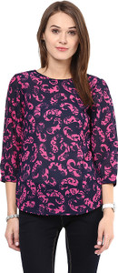 Arovi Casual 3/4th Sleeve Paisley Women's Dark Blue, Purple Top