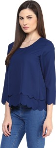 Rare Casual 3/4th Sleeve Solid Women's Blue Top