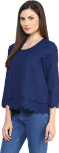 Rare Casual 3/4th Sleeve Solid Women's Blue Top