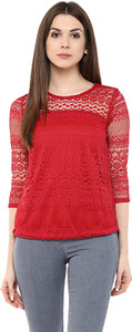 Mayra Party 3/4th Sleeve Solid Women's Maroon Top