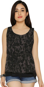 Chimpaaanzee Casual Sleeveless Printed Women's Black Top