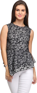 Eavan Casual Sleeveless Printed Women Black Top