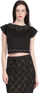Martini Party Cap Sleeve Solid Women's Black Top