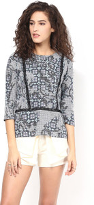 Martini Casual 3/4th Sleeve Printed Women's Blue Top