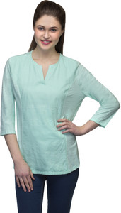 One Femme Casual 3/4th Sleeve Embroidered Women's Blue Top