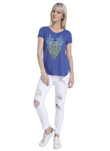Vero Moda Casual Short Sleeve Printed Women's Blue Top