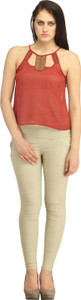 Urban Roots Casual Sleeveless Embellished Women's Brown Top