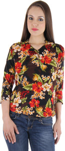 Vvoguish Casual 3/4th Sleeve Floral Print Women's Brown Top