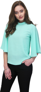 Eavan Casual Bell Sleeve Polka Print Women Green Top