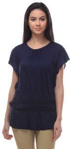 TeeMoods Casual Short Sleeve Solid Women's Dark Blue Top