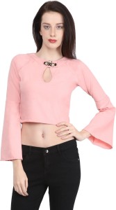 Martini Party Bell Sleeve Solid Women's Pink Top