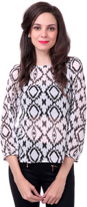 Sassafras Casual 3/4th Sleeve Printed Women's White, Black Top