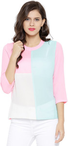 Sassafras Casual 3/4th Sleeve Solid Women's Pink, Blue, White Top