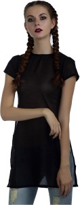 Marzeni Casual Short Sleeve Solid Women's Black Top