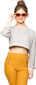 Miss Chase Casual Full Sleeve Solid Women's Grey Top
