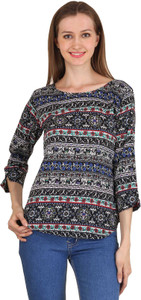 Kannan Casual 3/4th Sleeve Striped Women's Black Top