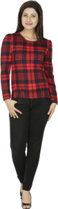 Svt Ada Collections Formal Full Sleeve Checkered Women's Red Top