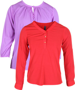 Vvoguish Casual 3/4th Sleeve Solid Women's Blue, Red Top