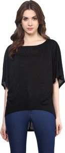 Miss Chase Casual 3/4th Sleeve Solid Women's Black Top