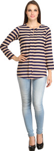 Color Fuel Party 3/4th Sleeve Striped Women's Blue Top