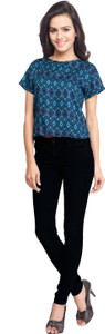 Urban Fashion Bank Party Short Sleeve Printed Women's Blue Top