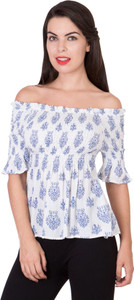Khhalisi Party 3/4th Sleeve Printed Women's White Top