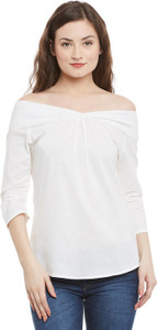 Ruhaan's Casual 3/4th Sleeve Solid Women's White Top