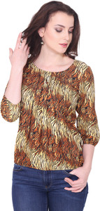 Aania Casual 3/4th Sleeve Animal Print Women's Multicolor Top