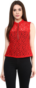 Mayra Party Sleeveless Solid Women's Red Top