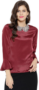 Sassafras Party 3/4th Sleeve Embellished Women's Maroon Top