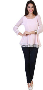 Belle Fille Casual Full Sleeve Solid Women's Pink Top