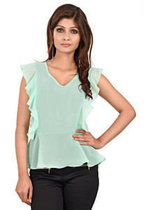 LA ATTIRE Casual Butterfly Sleeve Solid Women's Light Green Top