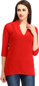 Cottinfab Casual 3/4th Sleeve Solid Women's Red Top