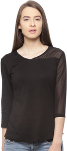 Vvoguish Casual 3/4th Sleeve Solid Women's Black Top