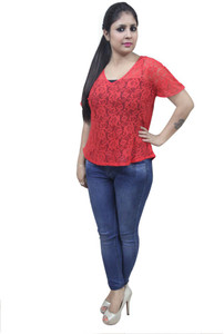 CrazeVilla Casual Short Sleeve Solid Women Red Top