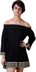 ISTRI Casual 3/4th Sleeve Printed Women's Black Top