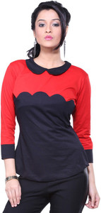 Veakupia Casual 3/4th Sleeve Solid Women's Multicolor Top