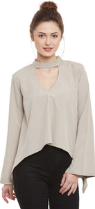 Popnetic Casual Full Sleeve Solid Women's Beige Top
