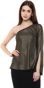 Ahalyaa Party Full Sleeve Solid Women's Gold Top