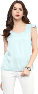 Martini Casual Cap Sleeve Solid Women's Light Blue Top