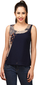 LA ATTIRE Casual Sleeveless Self Design Women's Blue Top