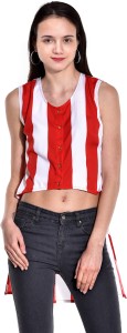 I Know Casual Sleeveless Striped Women's Red, White Top