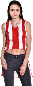 I Know Casual Sleeveless Striped Women's Red, White Top