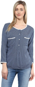 Harpa Casual 3/4th Sleeve Printed Women's Dark Blue Top