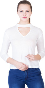 khhalisi Casual 3/4th Sleeve Solid Women's White Top