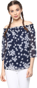 Harpa Casual 3/4th Sleeve Floral Print Women's Dark Blue Top