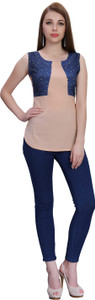 Ziyaa Casual Sleeveless Printed Women's Beige Top