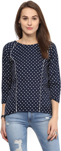 Harpa Casual 3/4th Sleeve Polka Print Women's Dark Blue Top
