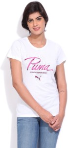 puma casual half sleeve printed women white top
