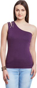 Hypernation Casual Sleeveless Solid Women's Purple Top